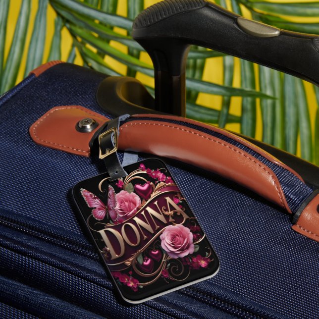 Donnas Golden Romance Luggage Tag (Front Insitu 1)