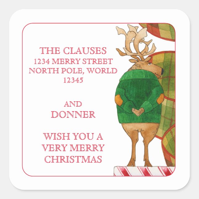 DONNER REINDEER Small Address Envelope Seals (Front)