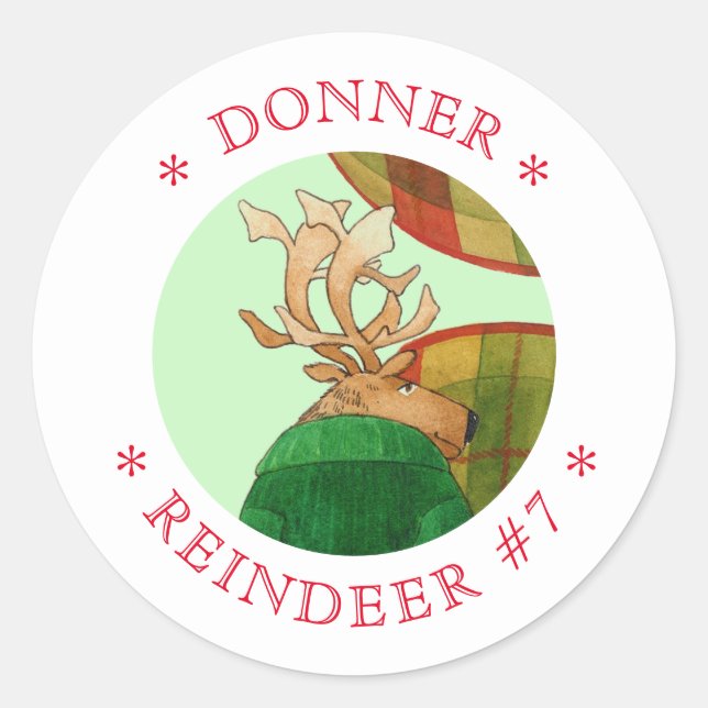 DONNER REINDEER Small Round Stickers (Front)