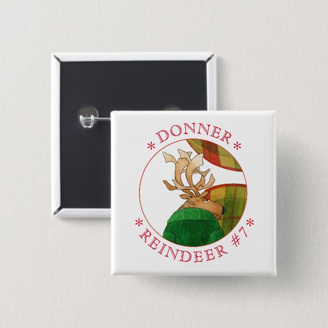 DONNER REINDEER Square Pin Button (Front & Back)