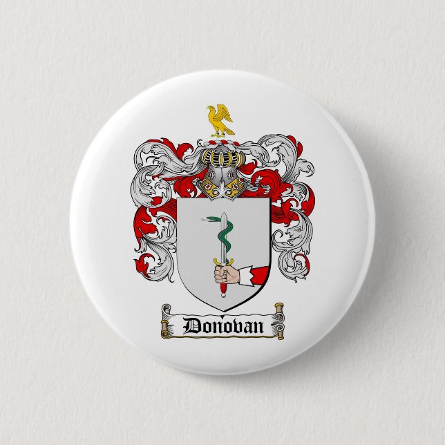 DONOVAN FAMILY CREST -  DONOVAN COAT OF ARMS 6 CM ROUND BADGE (Front)