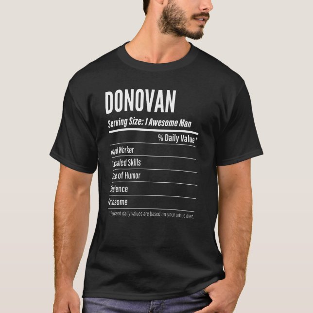 Donovan Serving Size Nutrition Label Calories T-Shirt (Front)