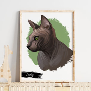 Donskoy Cat Print   Cat Wall Print 