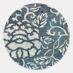 Donsu, damask with light green peony arabesque Uki Classic Round Sticker