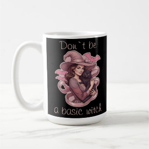 Don't Be A Basic Witch Pink Bat & Black Cat  Coffee Mug