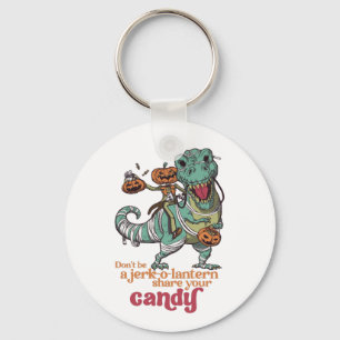 Don't Be A Jerk Funny T Rex Pumpkin Halloween Puns Key Ring