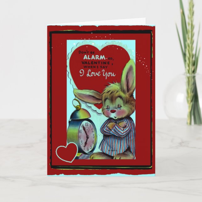 Don't Be Alarmed Retro Rabbit Valentine Holiday Card (Front)