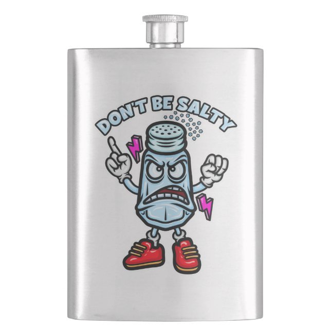 Don't Be Salty, Funny Illustration Hip Flask (Front)