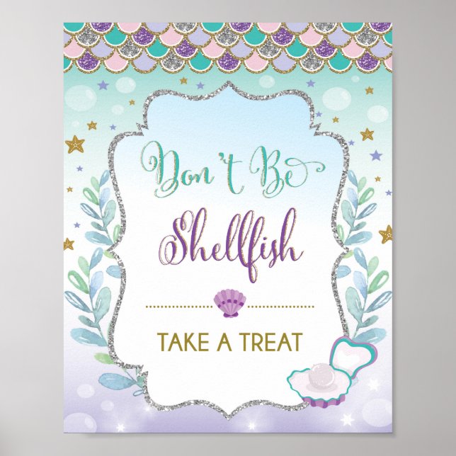 Don't Be Shellfish Mermaid Favour Sign Take a Trea (Front)