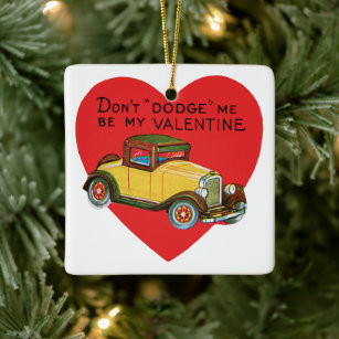 Don't Dodge Me, Be My Valentine! Retro Valentine Ceramic Tree Decoration
