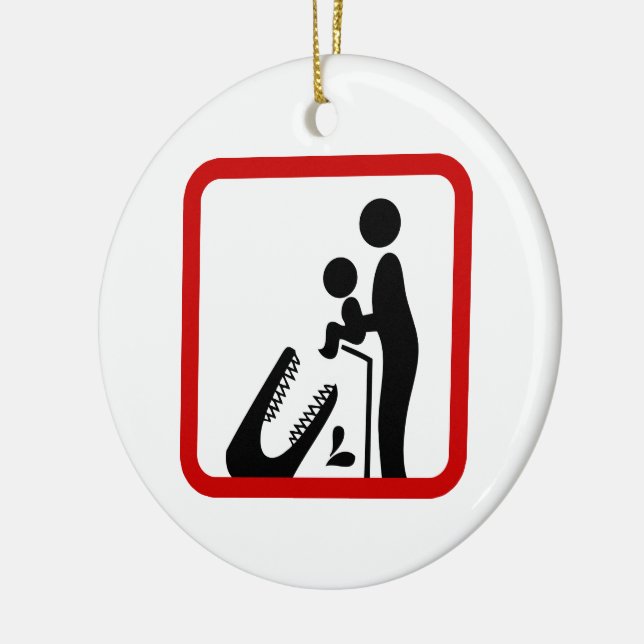 Don't Feed Baby To The Crocodile Zoo Sign Ceramic Tree Decoration (Left)