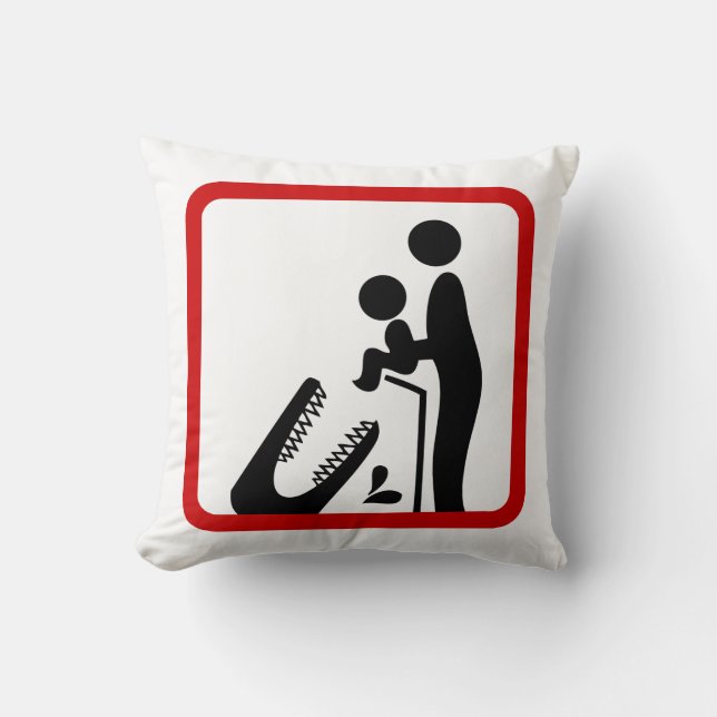 Don't Feed Baby To The Crocodile Zoo Sign Cushion (Front)