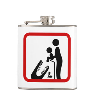 Don't Feed Baby To The Crocodile Zoo Sign Hip Flask