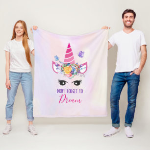 Don't Forget to Dream Pink Unicorn Fleece Blanket