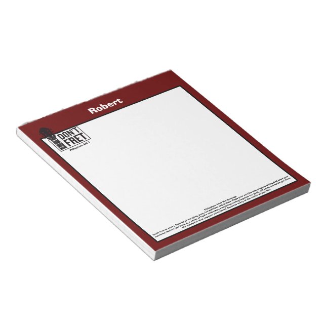 Don't fret (Philippians 4:6-7) Guitar personalised Notepad (Angled)