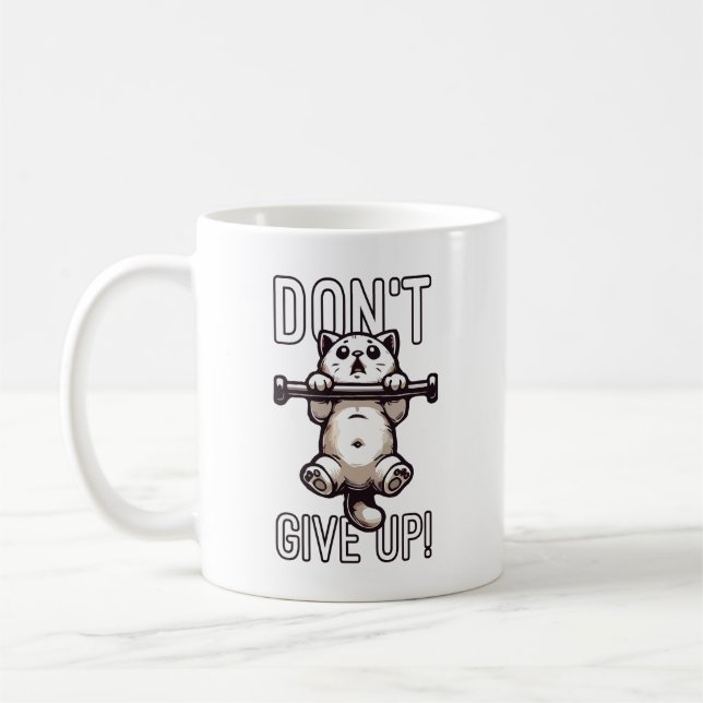 Don't Give Up - Cute Cat Workout Motivational Coffee Mug (Left)