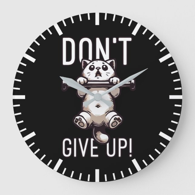 Don't Give Up - Cute Cat Workout Motivational Large Clock (Front)