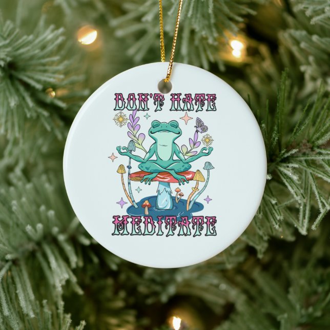 Don't Hate, Meditate – Meditating Frog & Flower Ceramic Tree Decoration (Tree)