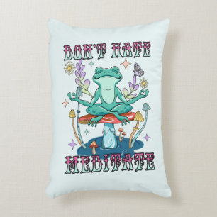 "Don't Hate, Meditate"   Peaceful Frog & Floral Decorative Cushion