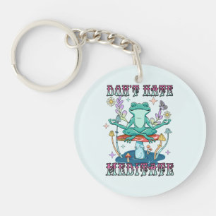 "Don't Hate, Meditate" Peaceful Frog & Floral Key Ring
