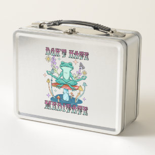 "Don't Hate, Meditate" Peaceful Frog & Floral Metal Lunch Box