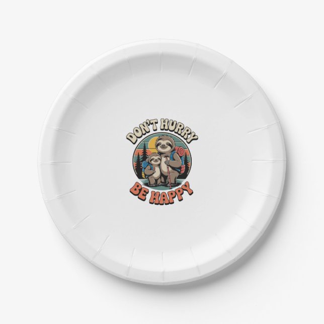 Don't Hurry, Be Happy Sloth Hiking Team Paper Plate (Front)