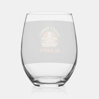 Dont Hurry Be Happy Sloth Yoga Men Women Funny Slo Stemless Wine Glass