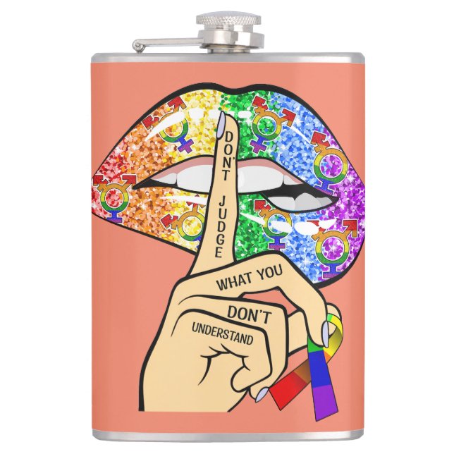 Don't Judge What You Dont Understand LGBTQIA Pride Hip Flask (Front)