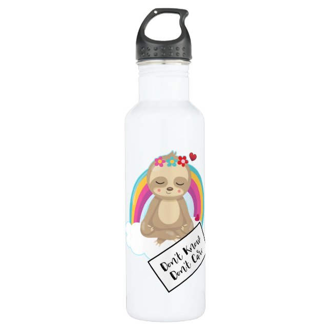 Don't Know Don't Care Text - Cute Meditating Sloth 710 Ml Water Bottle (Front)