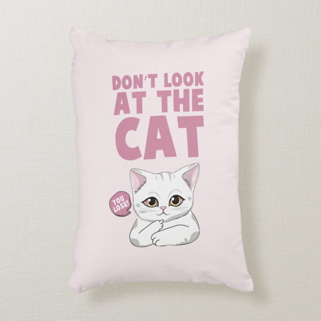 Don't Look At The Cat – Funny White Cat Decorative Cushion (Front(Vertical))