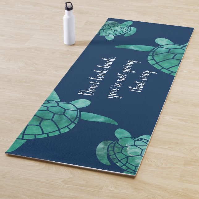 Don't look back Swimming Teal Turtles Blue Yoga Mat (In Situ)