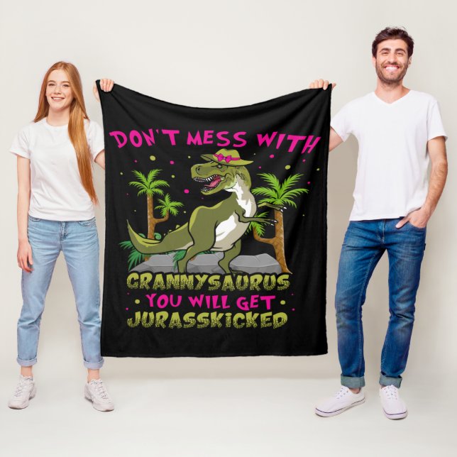 Don't Mess With Grannysaurus Fleece Blanket (In Situ)