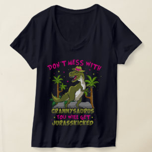 Don't Mess With Grannysaurus V-Neck T-Shirt
