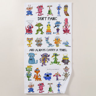 Don't Panic Alien Cartoon Monsters Beach Towel