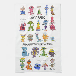 Don't Panic Cartoon Aliens ET Kitchen Towel