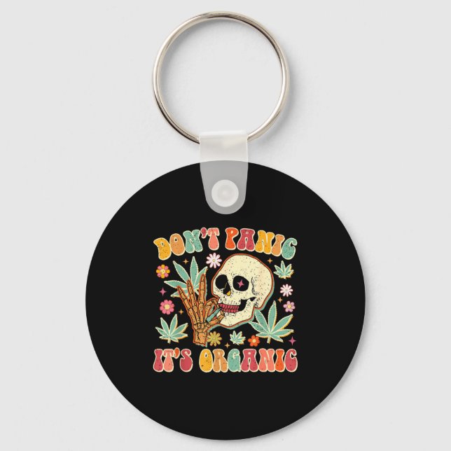 Don't Panic It's Organic Weed Skull  Key Ring (Front)