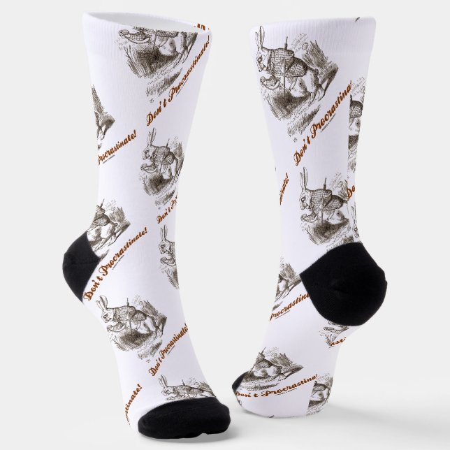 Don't Procrastinate! White Rabbit Watch Wonderland Socks (Angled)