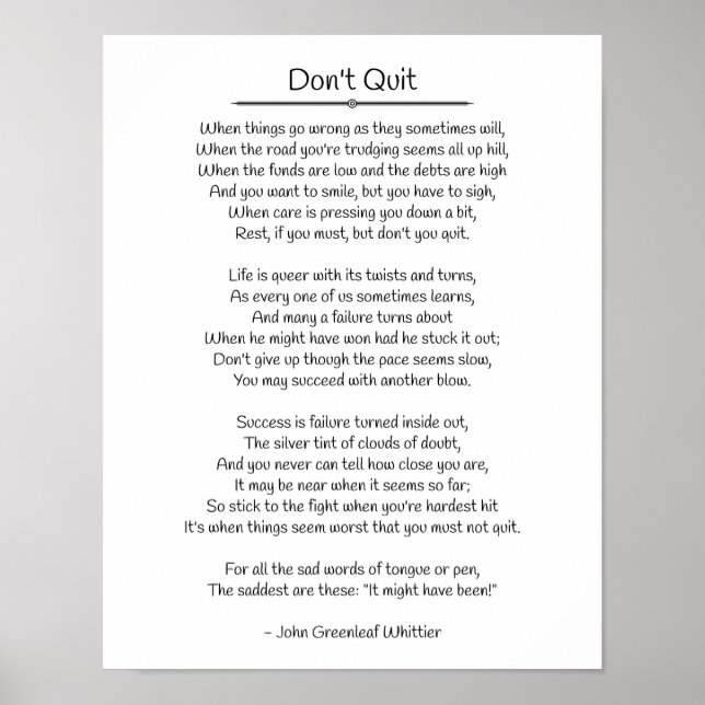 Don't Quit - John Greenleaf Whittier Poster (Front)