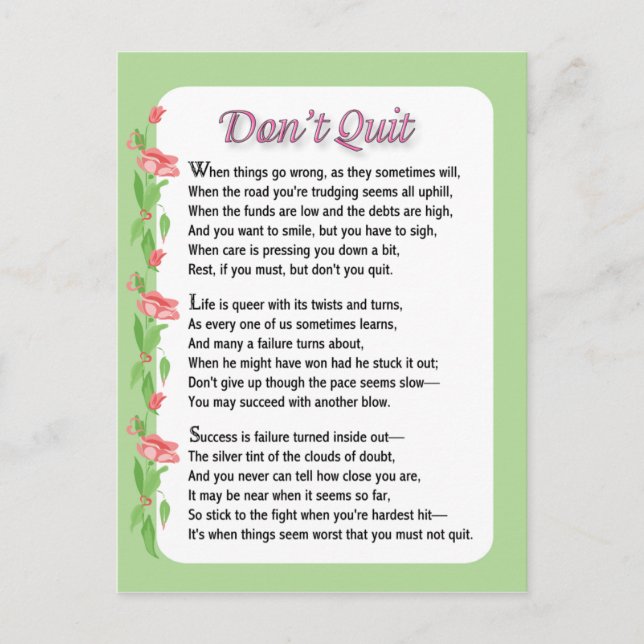 Don't Quit Poem Postcard (Front)