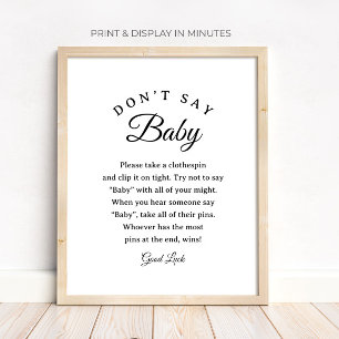 "Don't Say Baby" Baby Shower Clothespin Game sign