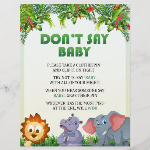 Don't Say Baby Baby Shower Game  [Animal Theme] Custom Letterhead