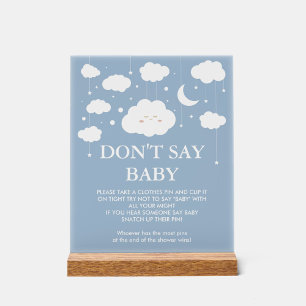 Don't Say Baby Blue Cloud Baby Shower Game Acrylic Sign