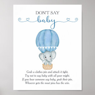 Don't Say Baby Blue Elephant Baby Shower Game Poster