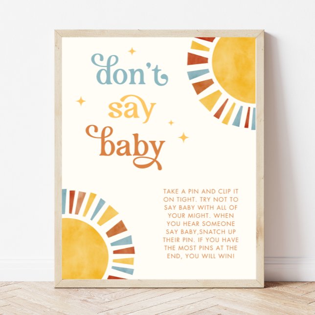 Don't Say Baby Boho Sun Baby Shower Game Sign (Creator Uploaded)