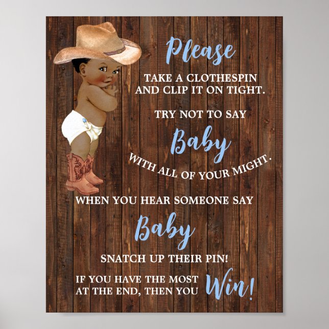 Don't say Baby Clothespin AA Cowboy Shower Game Poster (Front)