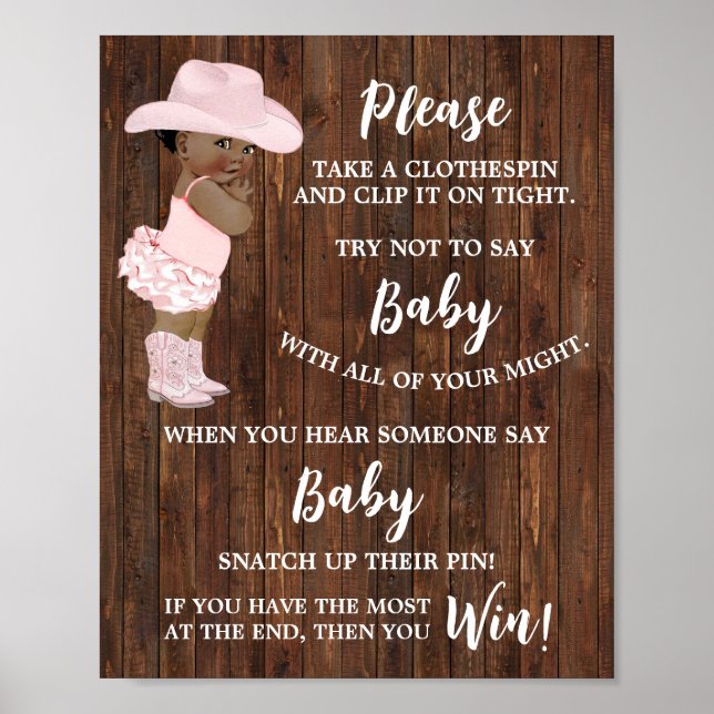 Don't say Baby Clothespin AA Cowgirl Shower Game Poster (Front)
