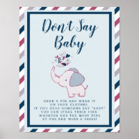 Don't Say Baby Cute Elephant Baby Shower Game Sign