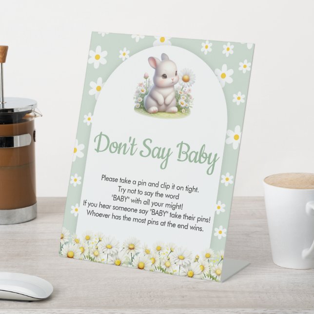 Don't Say Baby Game Bunny Gender Neutral Baby Show Pedestal Sign (In SItu)