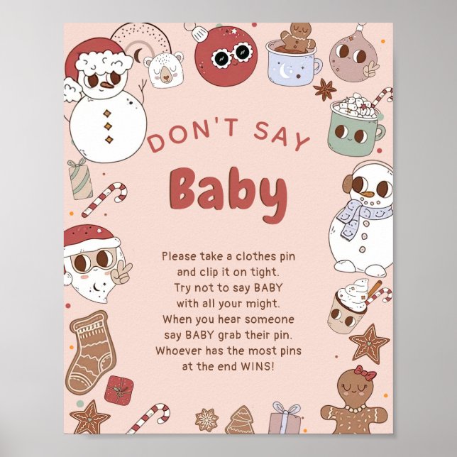 Don't Say Baby Groovy Christmas Baby Shower Game Poster (Front)