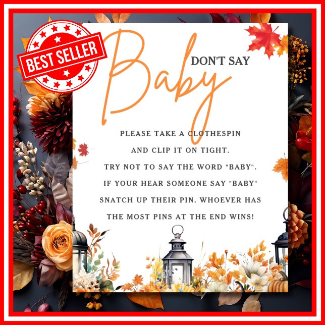 DON'T SAY BABY Little Pumpkin Baby Shower GAME Poster (DON'T SAY BABY A Little Pumpkin is on the Way Fall Autumn Baby Shower Game)